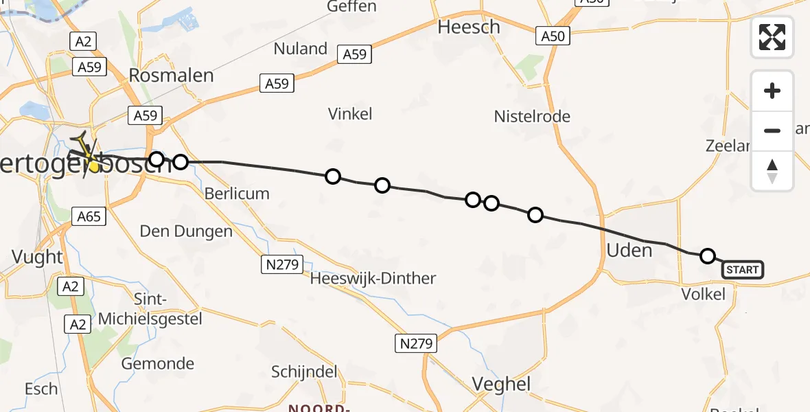 Routekaart van de vlucht: Lifeliner 3 naar 's-Hertogenbosch