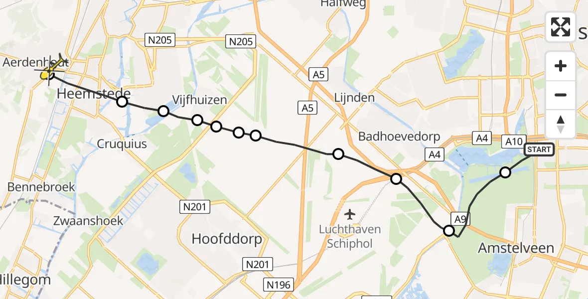 Routekaart van de vlucht: Lifeliner 1 naar Aerdenhout