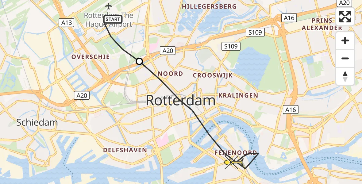 Routekaart van de vlucht: Lifeliner 2 naar Rotterdam