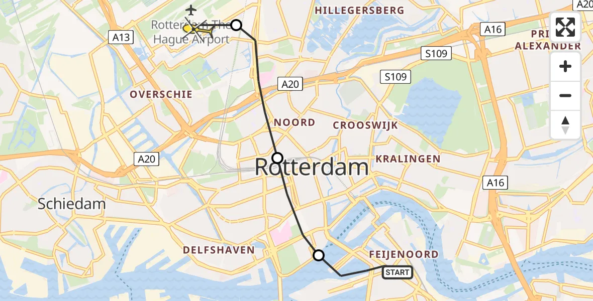 Routekaart van de vlucht: Lifeliner 2 naar Rotterdam The Hague Airport