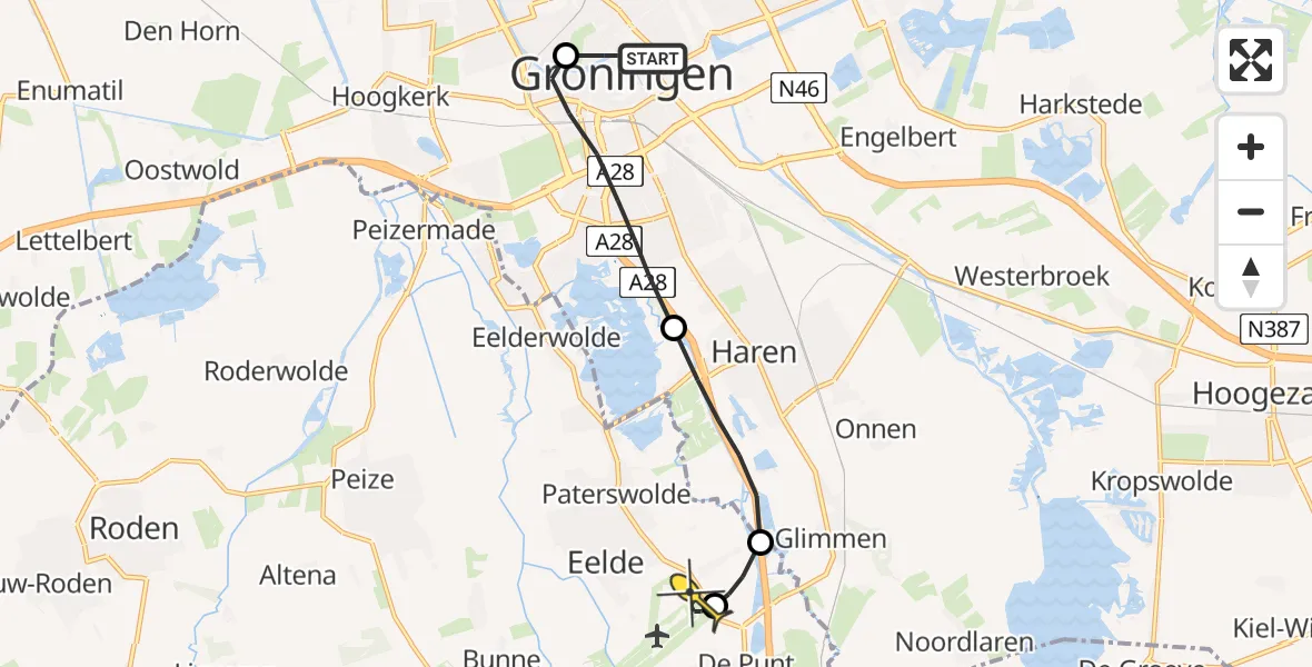 Routekaart van de vlucht: Lifeliner 4 naar Groningen Airport Eelde