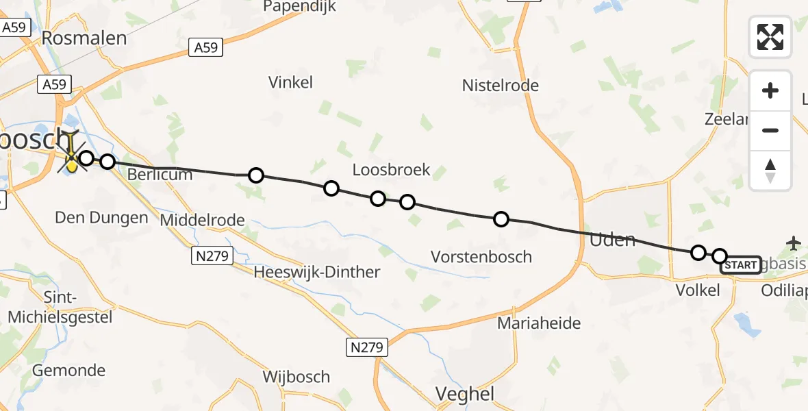 Routekaart van de vlucht: Lifeliner 3 naar 's-Hertogenbosch