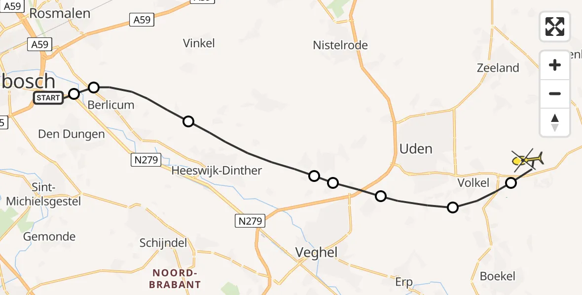 Routekaart van de vlucht: Lifeliner 3 naar Vliegbasis Volkel