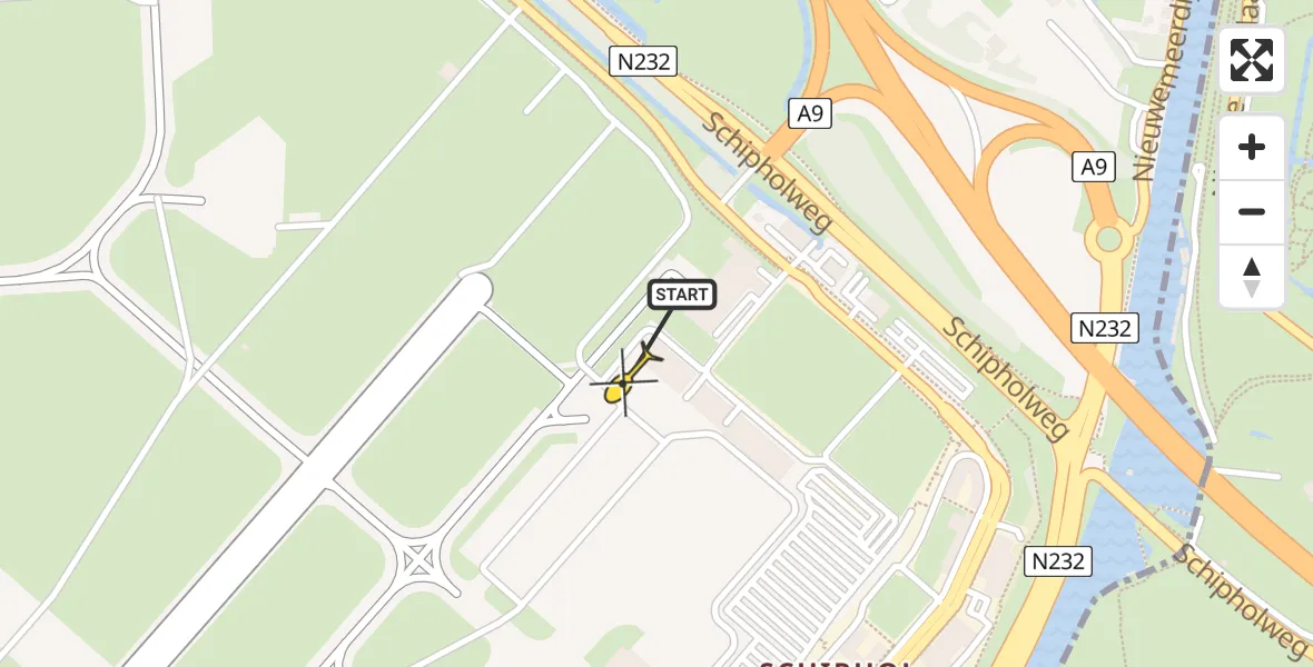 Vluchtroute Politiehelikopter van Schiphol naar Schiphol
