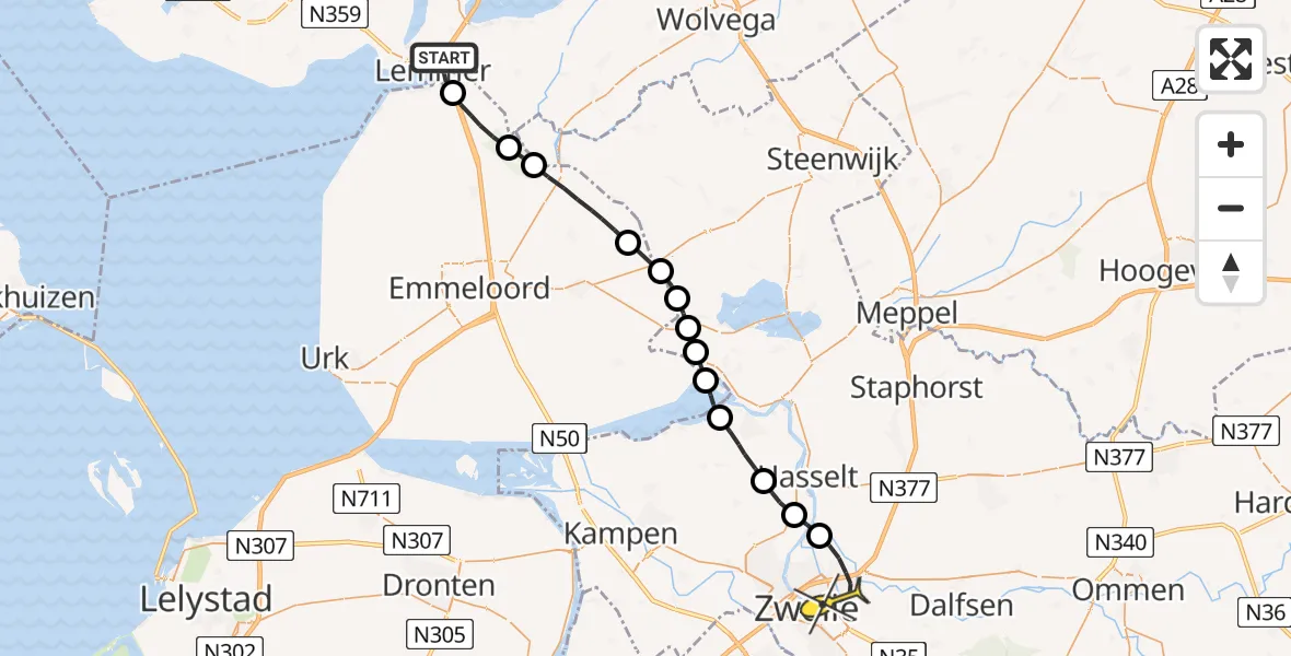 Routekaart van de vlucht: Lifeliner 4 naar Zwolle