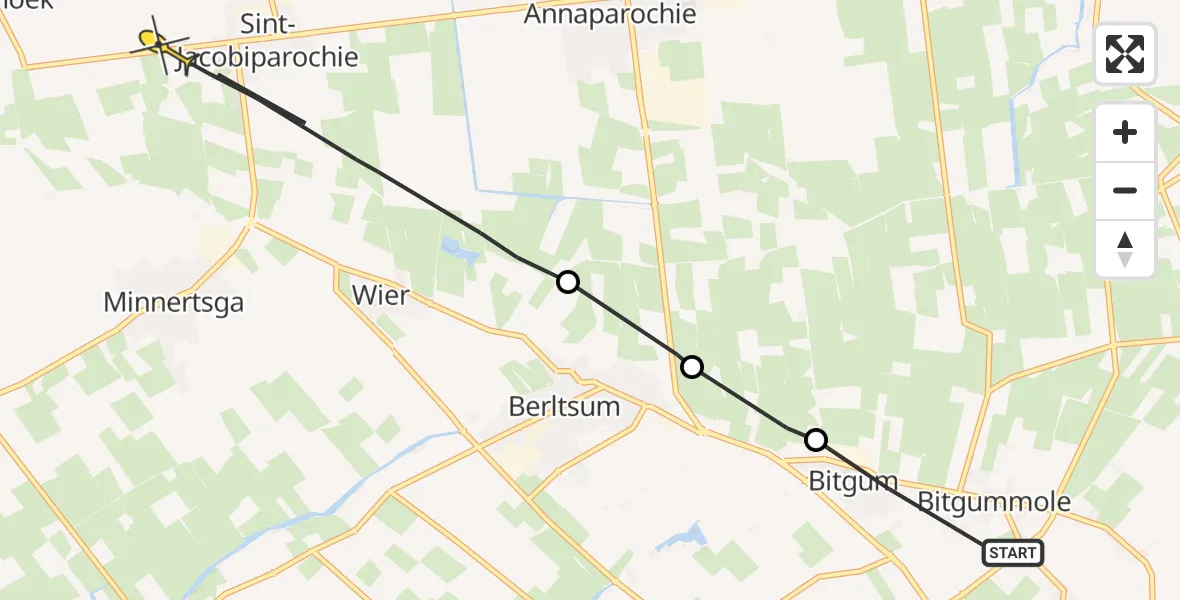 Routekaart van de vlucht: Ambulanceheli naar St.-Jacobiparochie