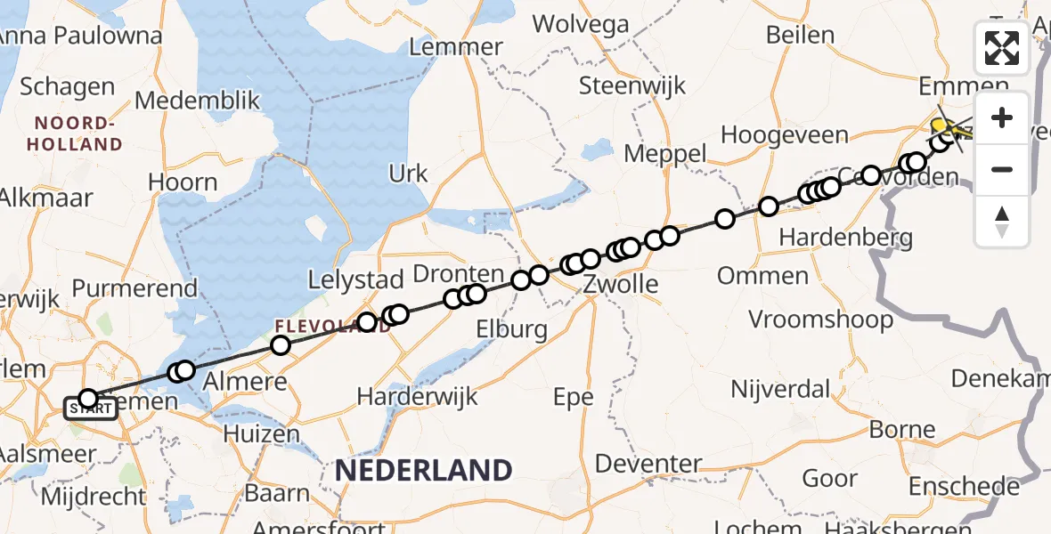 Routekaart van de vlucht: Lifeliner 1 naar Nieuw-Amsterdam