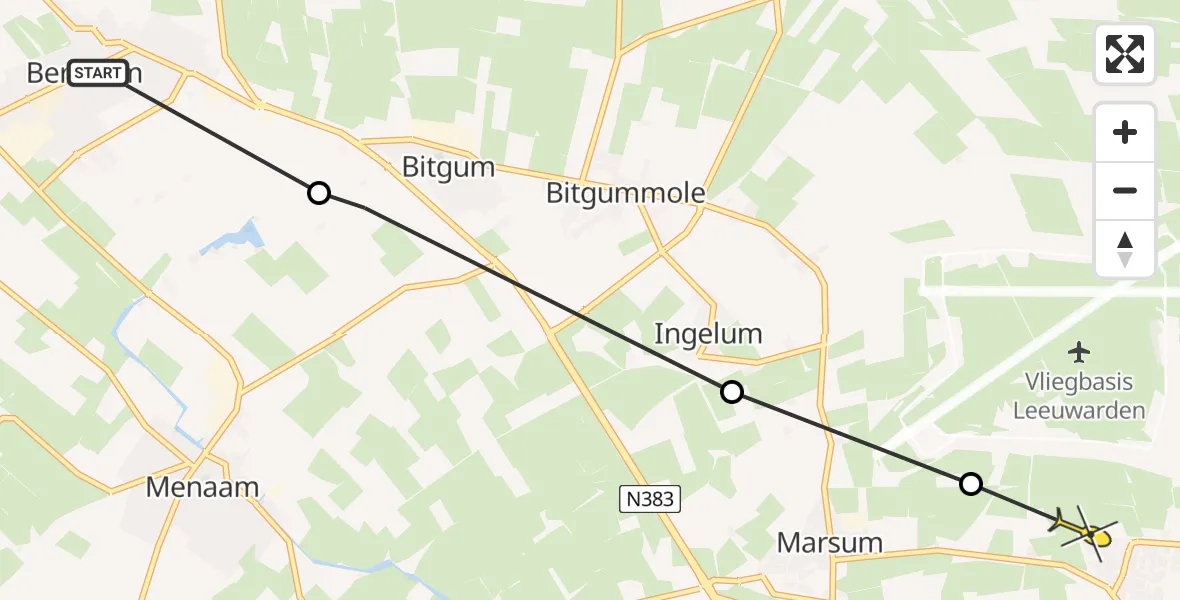 Routekaart van de vlucht: Ambulancehelikopter naar Leeuwarden