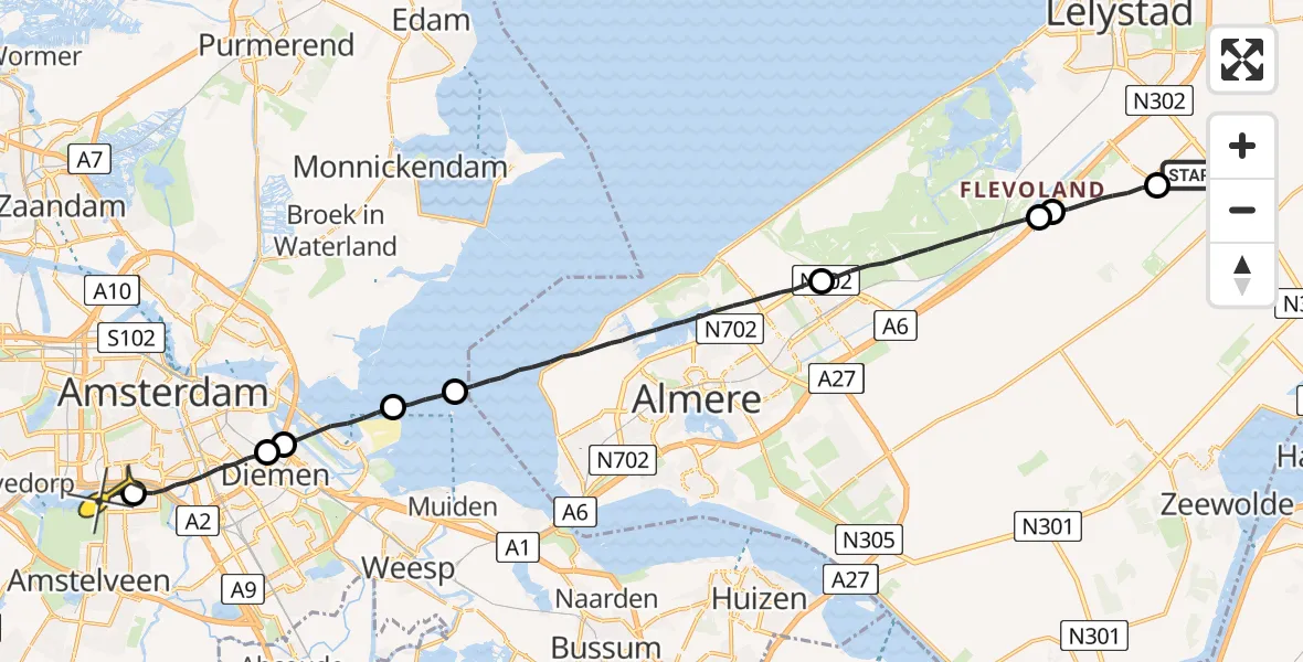 Routekaart van de vlucht: Lifeliner 1 naar VU Medisch Centrum Amsterdam