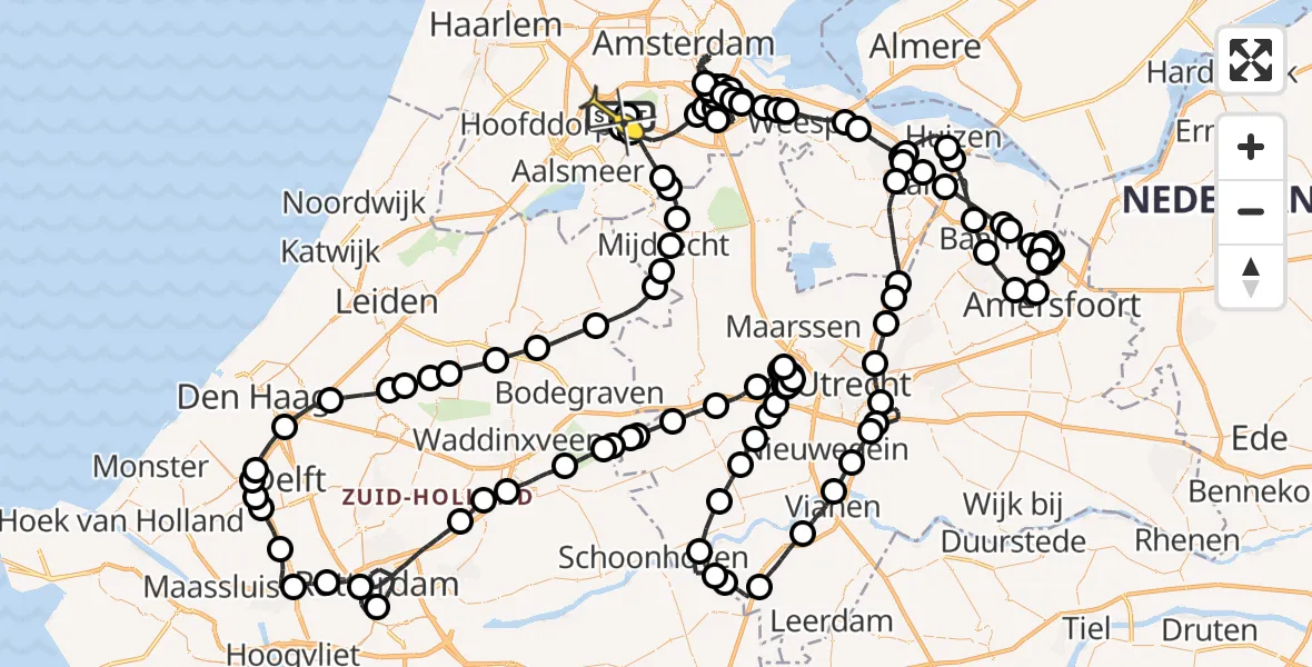 Routekaart van de vlucht: Politieheli naar Schiphol