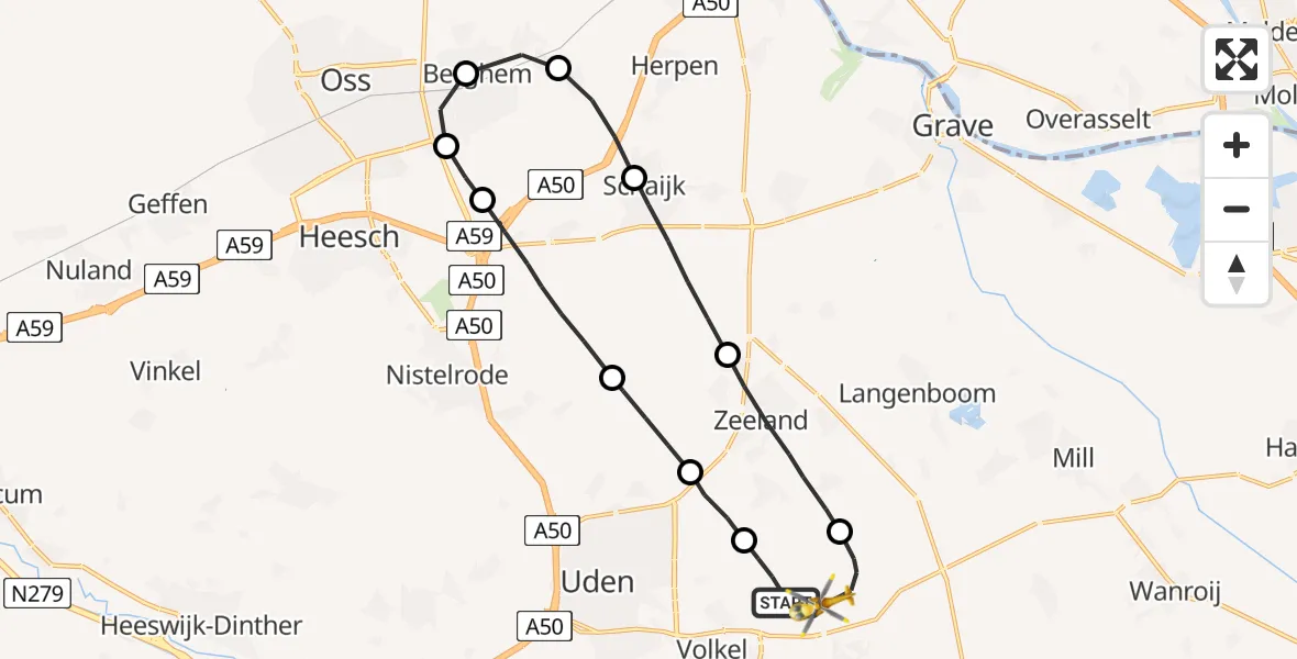 Vluchtroute Traumahelikopter Vliegbasis Volkel - Vliegbasis Volkel, 04 januari 2023, 19:59