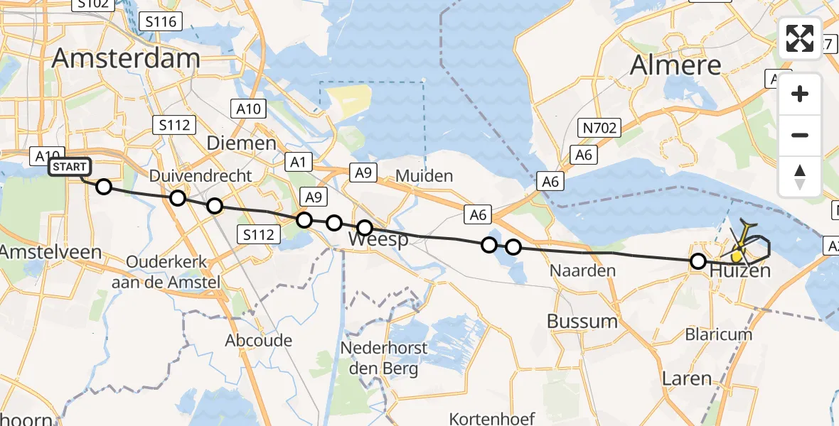 Routekaart van de vlucht: Lifeliner 1 naar Huizen