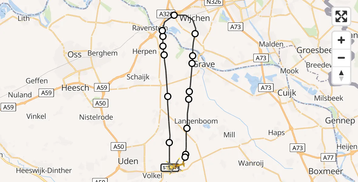 Vluchtroute Traumahelikopter Vliegbasis Volkel - Vliegbasis Volkel, 04 januari 2023, 21:15
