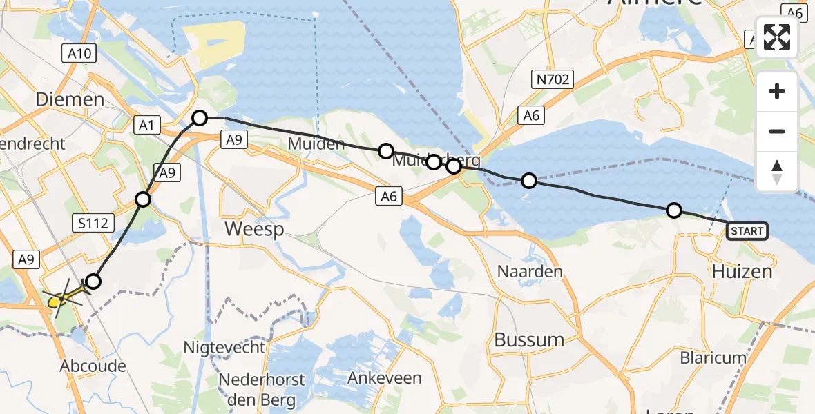 Routekaart van de vlucht: Lifeliner 1 naar Academisch Medisch Centrum (AMC)