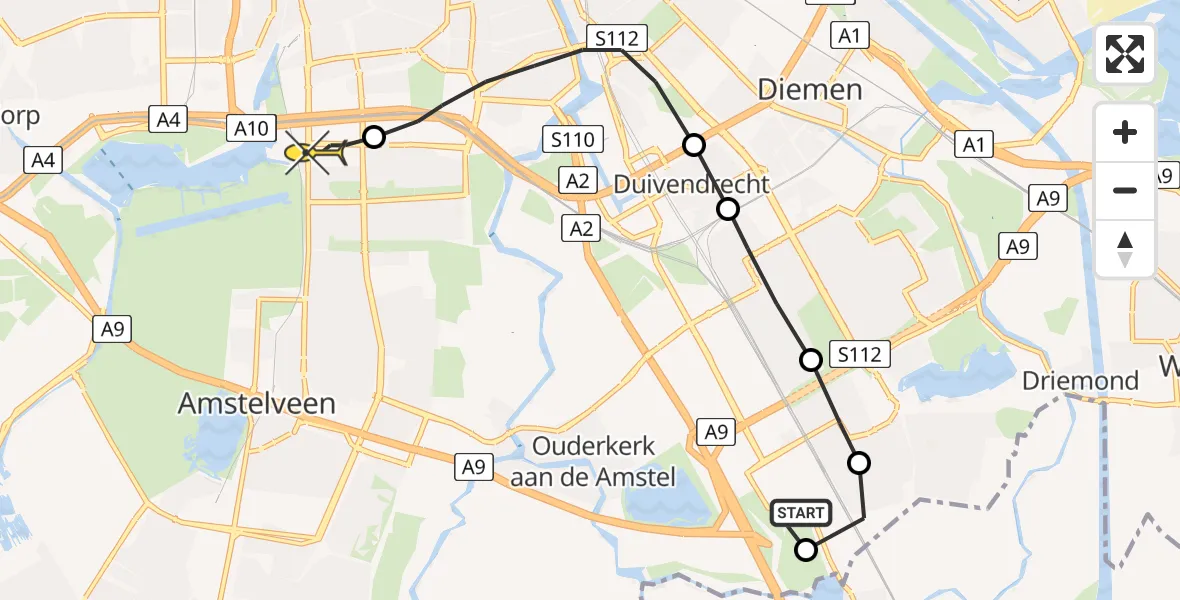 Routekaart van de vlucht: Lifeliner 1 naar VU Medisch Centrum Amsterdam