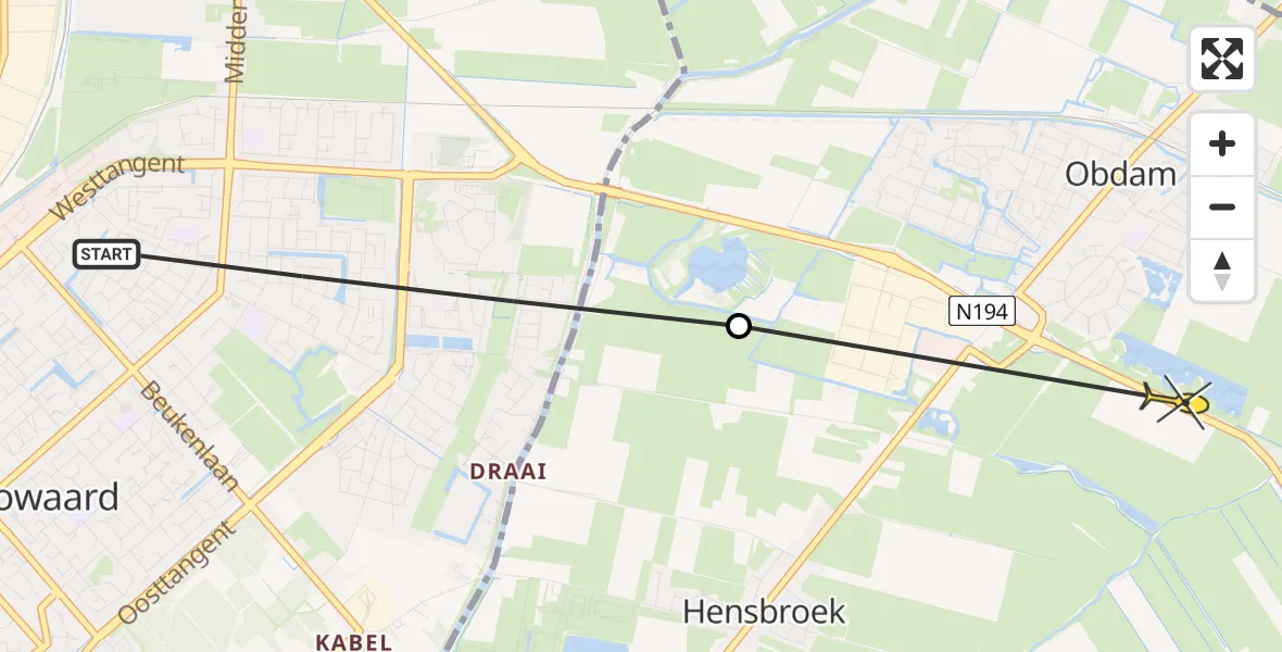 Routekaart van de vlucht: Politiehelikopter naar Obdam