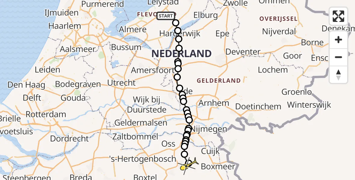 Routekaart van de vlucht: Traumahelikopter naar Vliegbasis Volkel