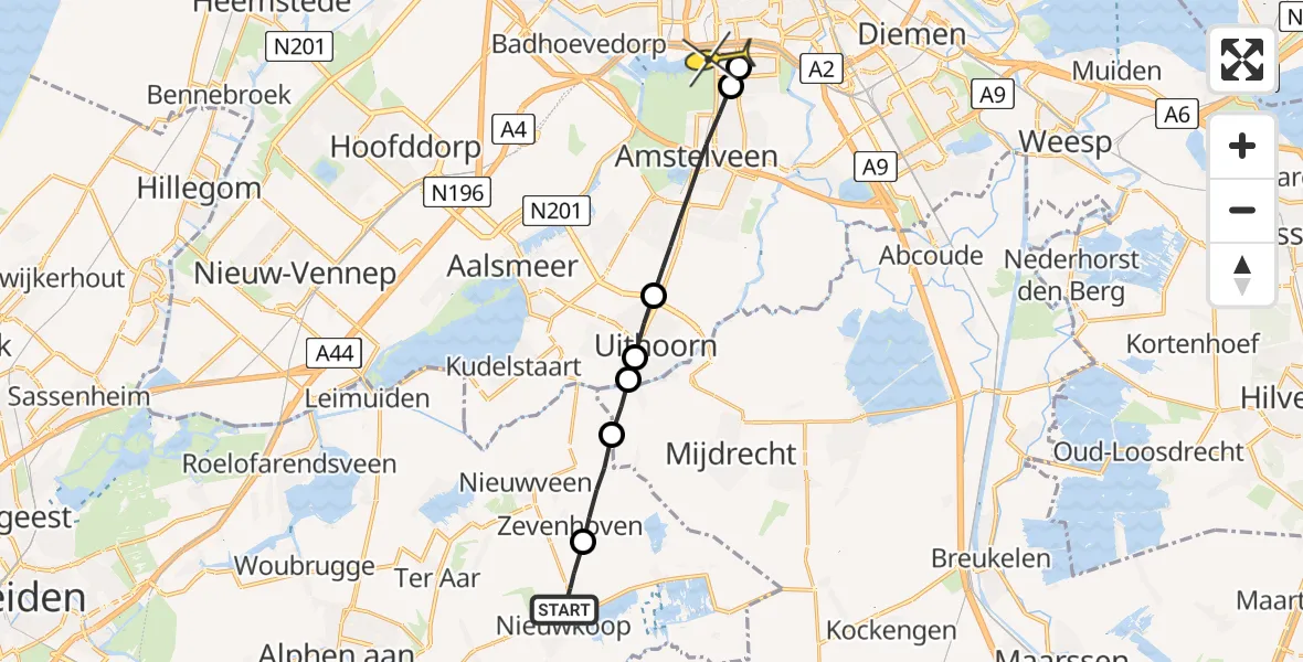 Routekaart van de vlucht: Lifeliner 1 naar VU Medisch Centrum Amsterdam