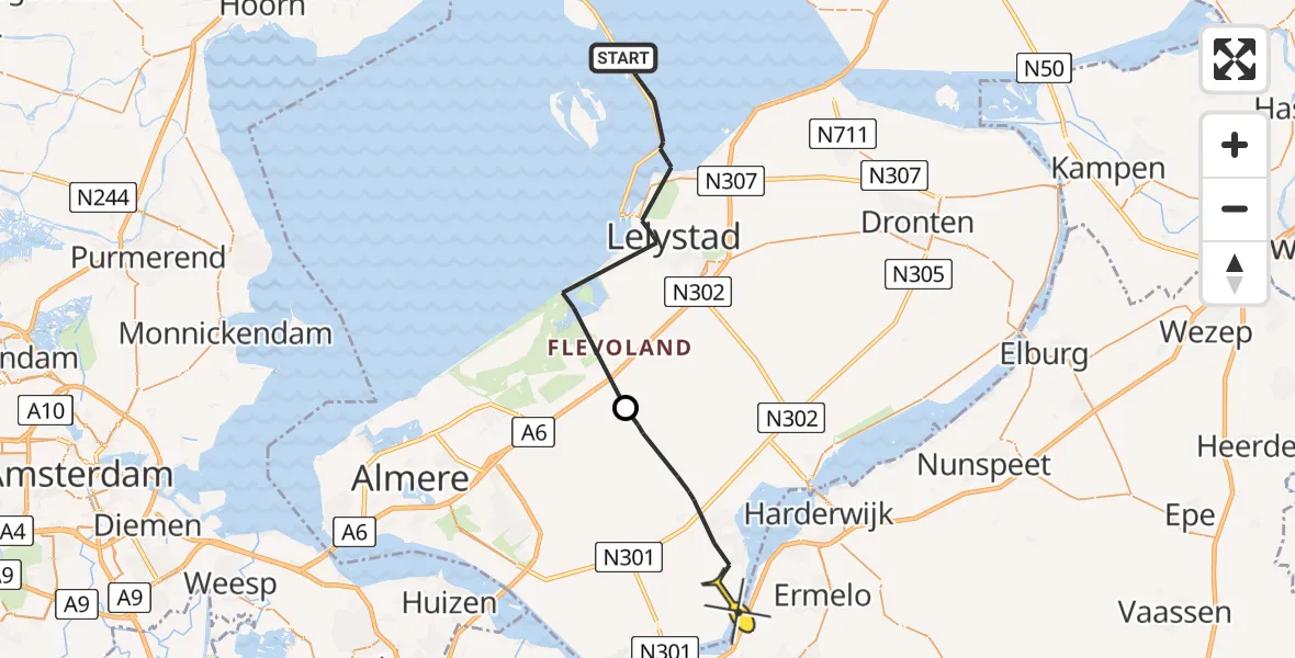 Routekaart van de vlucht: Politiehelikopter naar Zeewolde