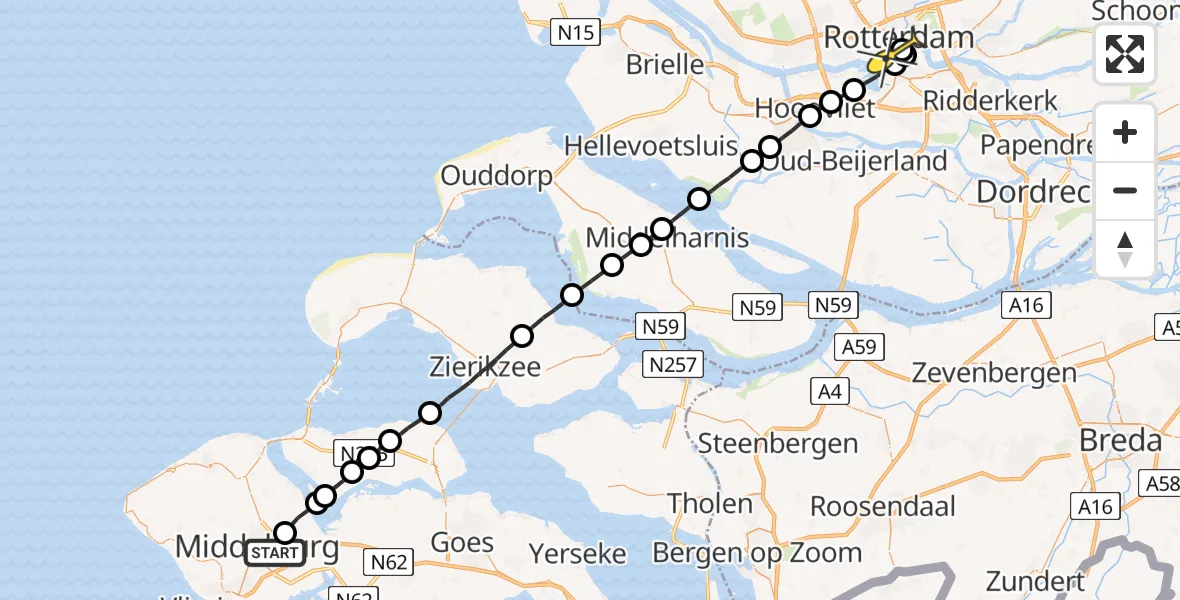 Routekaart van de vlucht: Lifeliner 2 naar Erasmus MC