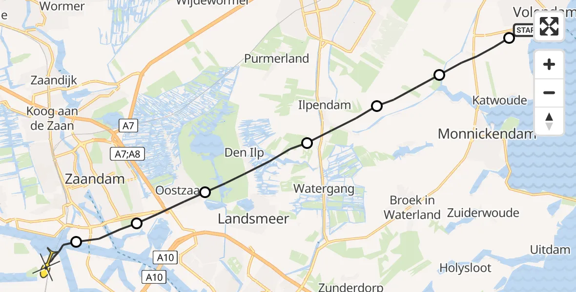 Routekaart van de vlucht: Lifeliner 1 naar Amsterdam Heliport