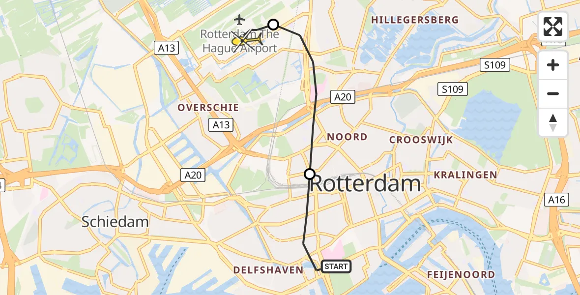 Routekaart van de vlucht: Lifeliner 2 naar Rotterdam The Hague Airport