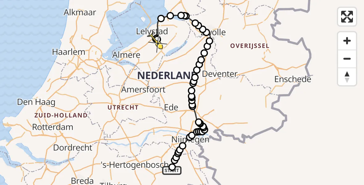 Routekaart van de vlucht: Traumaheli naar Lelystad Airport