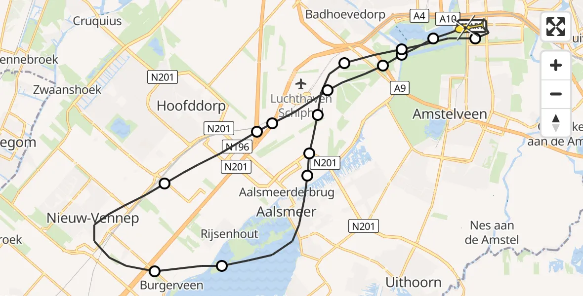 Routekaart van de vlucht: Lifeliner 1 naar VU Medisch Centrum Amsterdam