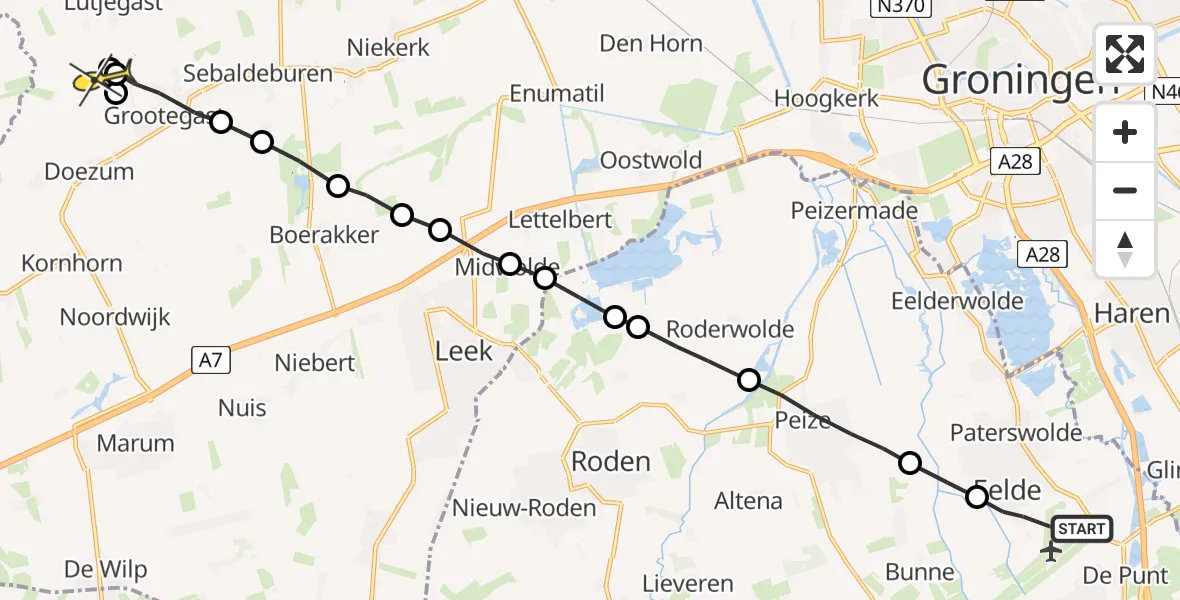 Routekaart van de vlucht: Lifeliner 4 naar Lutjegast