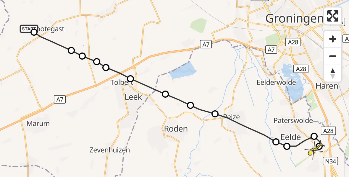 Routekaart van de vlucht: Lifeliner 4 naar Groningen Airport Eelde