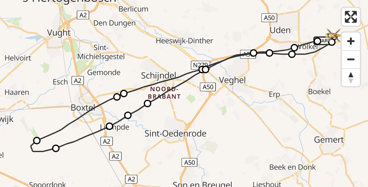 Vluchtroute Traumahelikopter Vliegbasis Volkel - Vliegbasis Volkel, 05 januari 2023, 13:49