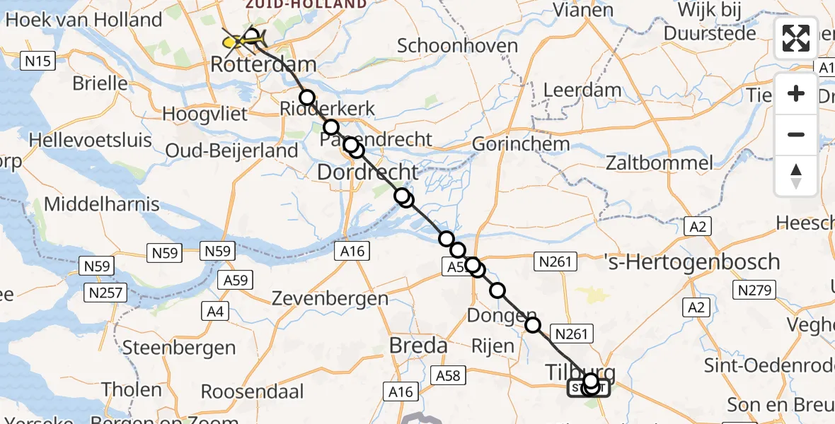 Routekaart van de vlucht: Lifeliner 2 naar Rotterdam The Hague Airport