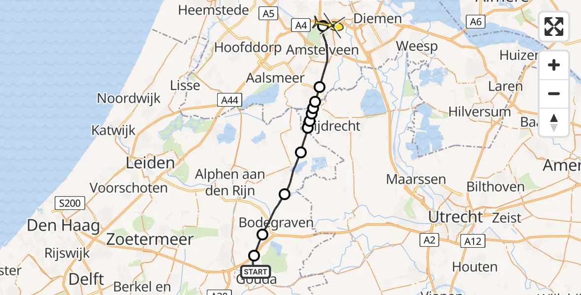 Routekaart van de vlucht: Lifeliner 1 naar VU Medisch Centrum Amsterdam