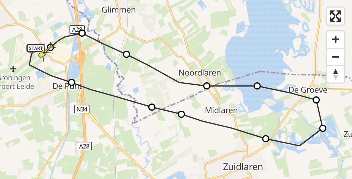 Routekaart van de vlucht: Lifeliner 4 naar Groningen Airport Eelde