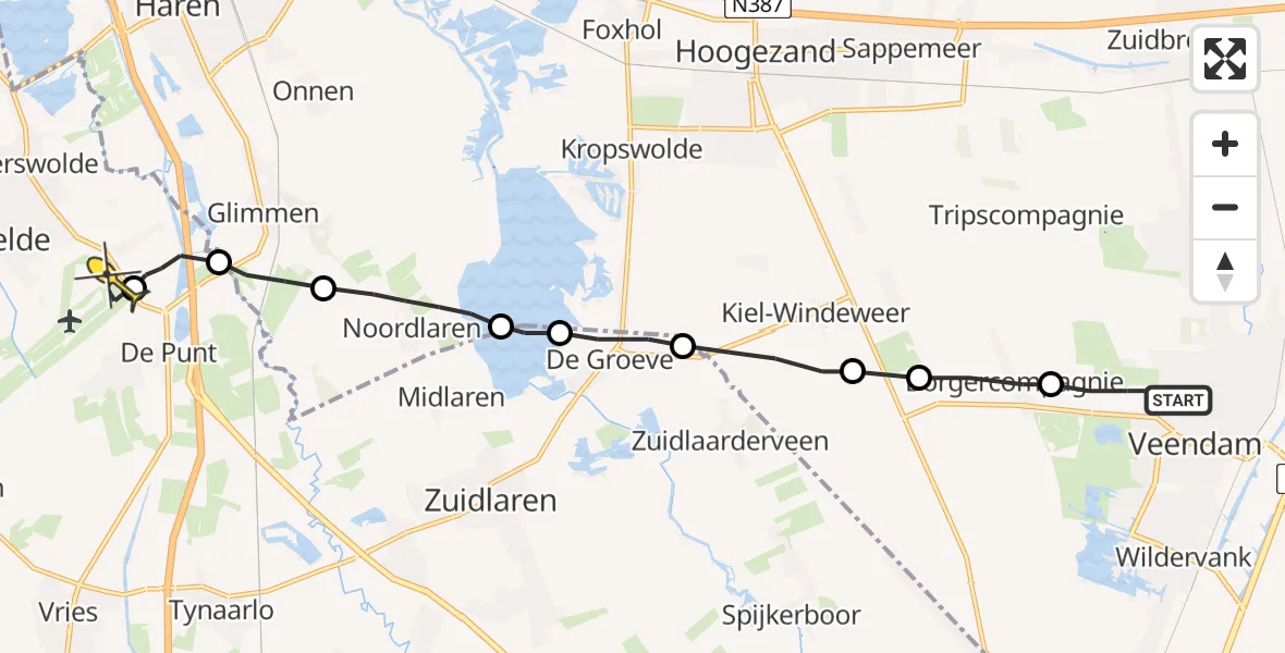 Routekaart van de vlucht: Lifeliner 4 naar Groningen Airport Eelde