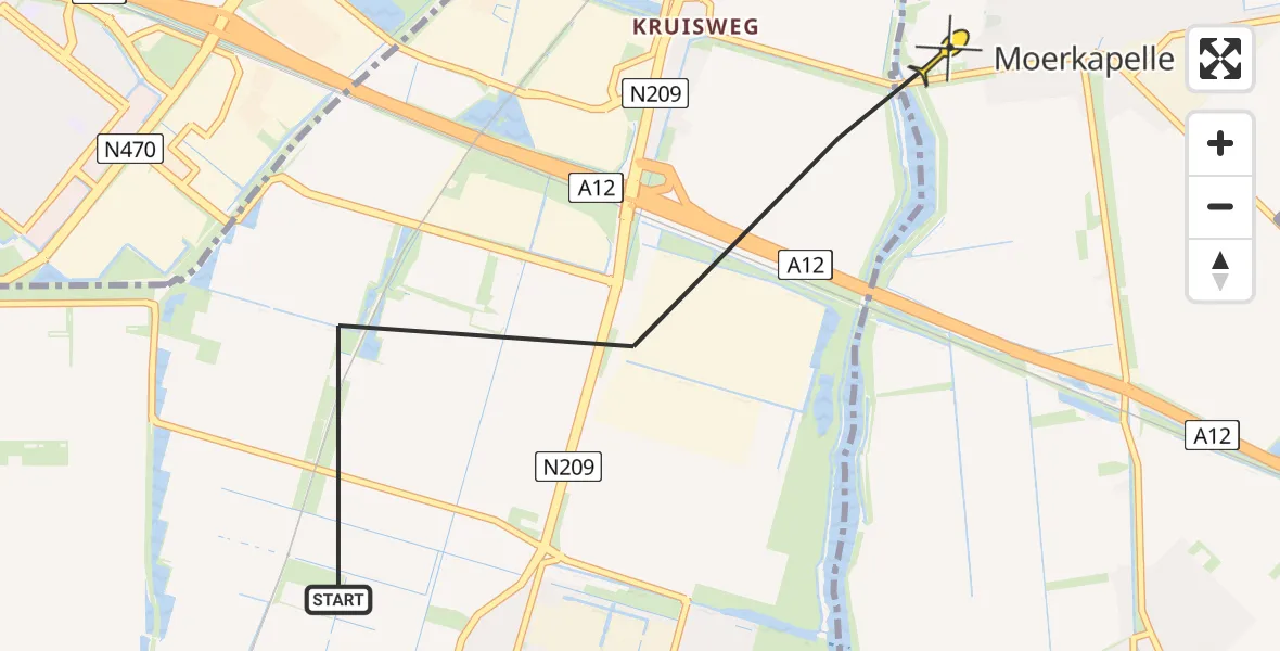 Routekaart van de vlucht: Politieheli naar Moerkapelle