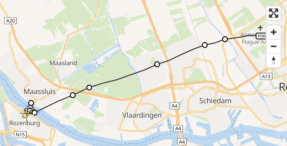 Routekaart van de vlucht: Lifeliner 2 naar Rozenburg