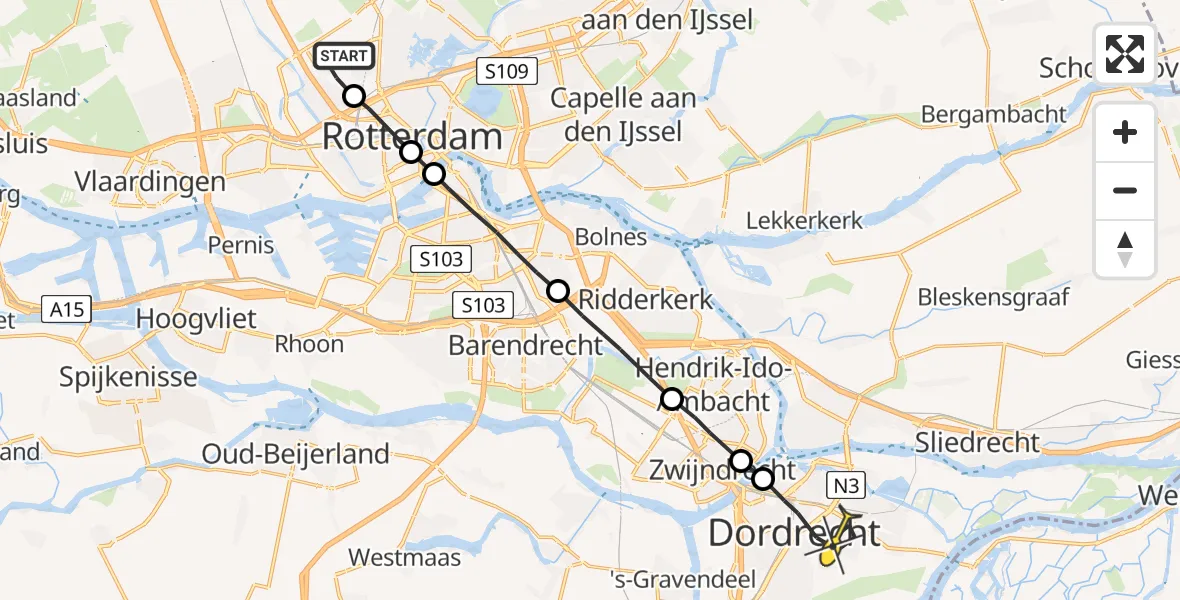 Routekaart van de vlucht: Lifeliner 2 naar Dordrecht