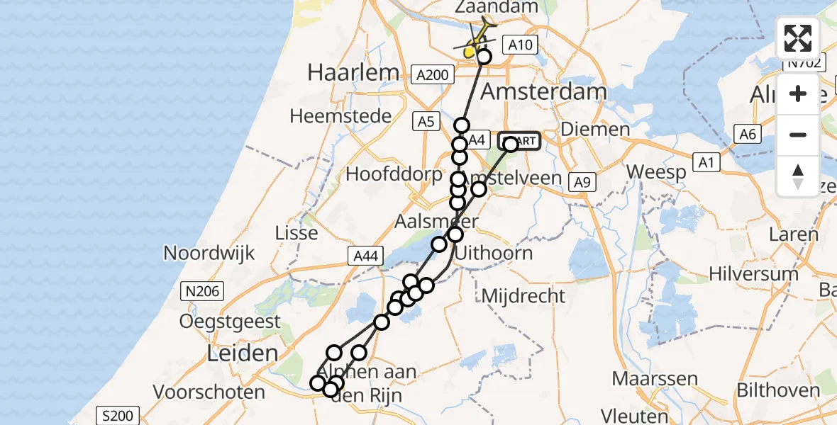 Routekaart van de vlucht: Lifeliner 1 naar Amsterdam Heliport