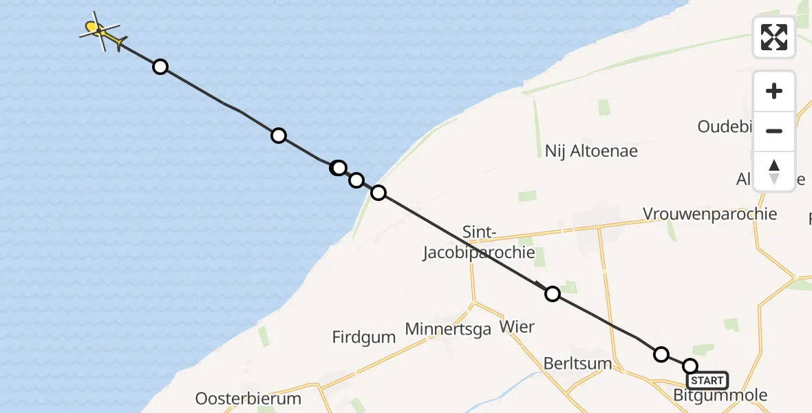 Routekaart van de vlucht: Ambulanceheli naar Oosterend