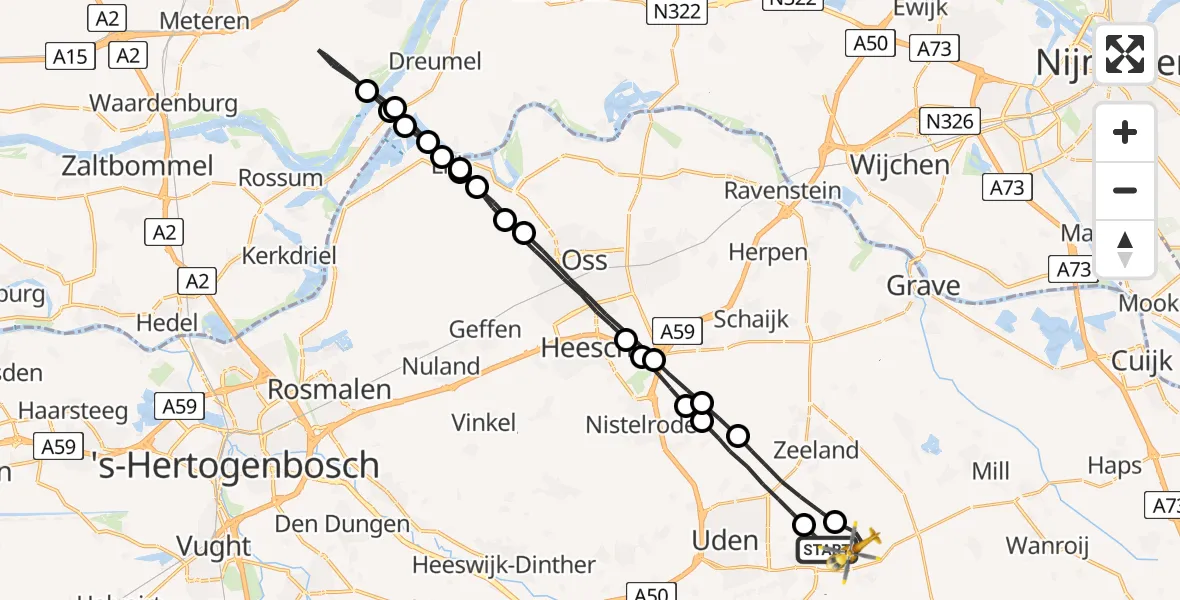 Vluchtroute Traumahelikopter Vliegbasis Volkel - Vliegbasis Volkel, 06 januari 2023, 08:30