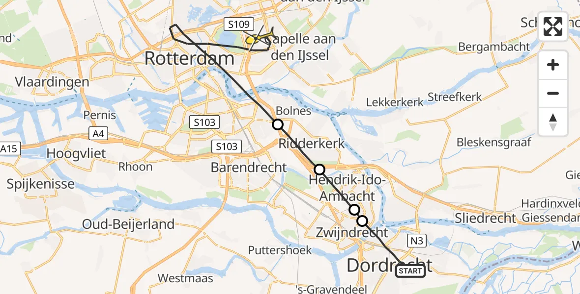 Routekaart van de vlucht: Lifeliner 2 naar Rotterdam