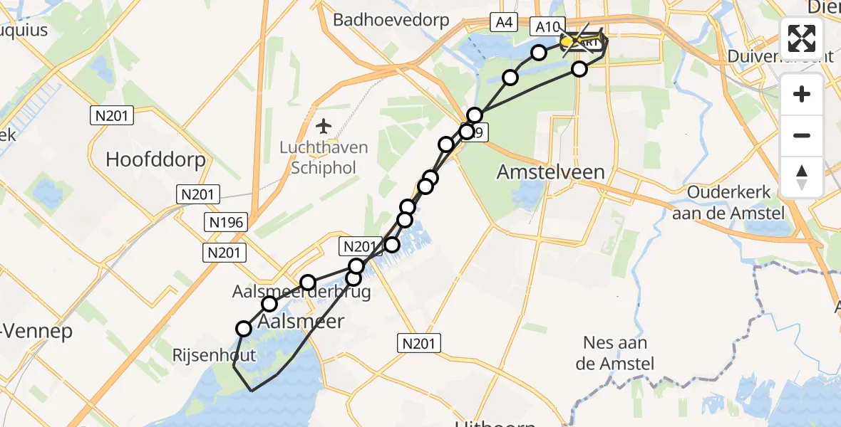 Routekaart van de vlucht: Lifeliner 1 naar VU Medisch Centrum Amsterdam