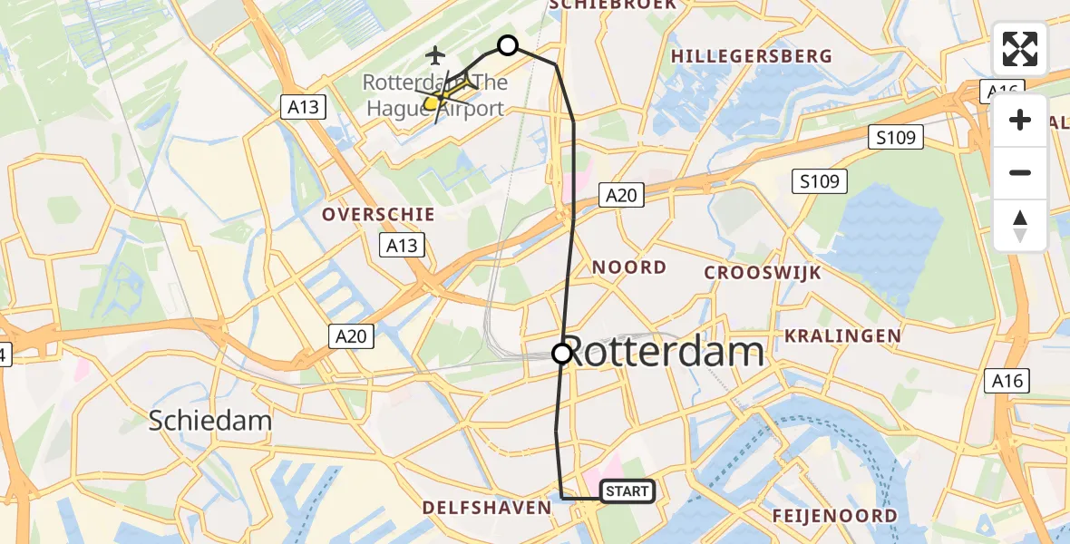 Routekaart van de vlucht: Lifeliner 2 naar Rotterdam The Hague Airport