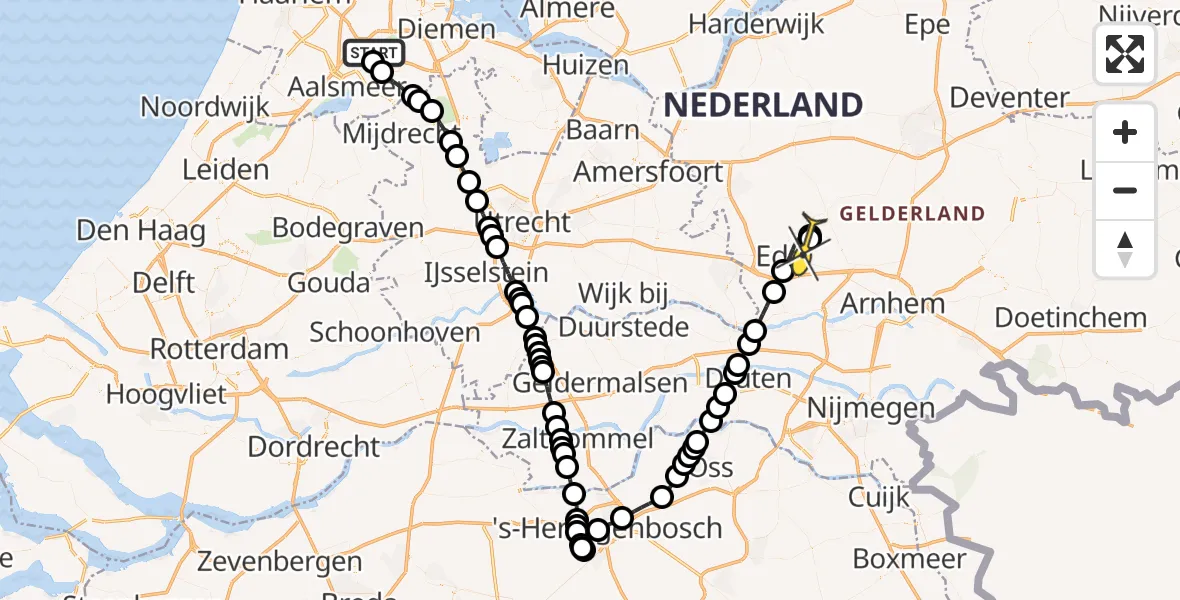 Routekaart van de vlucht: Politieheli naar Ede