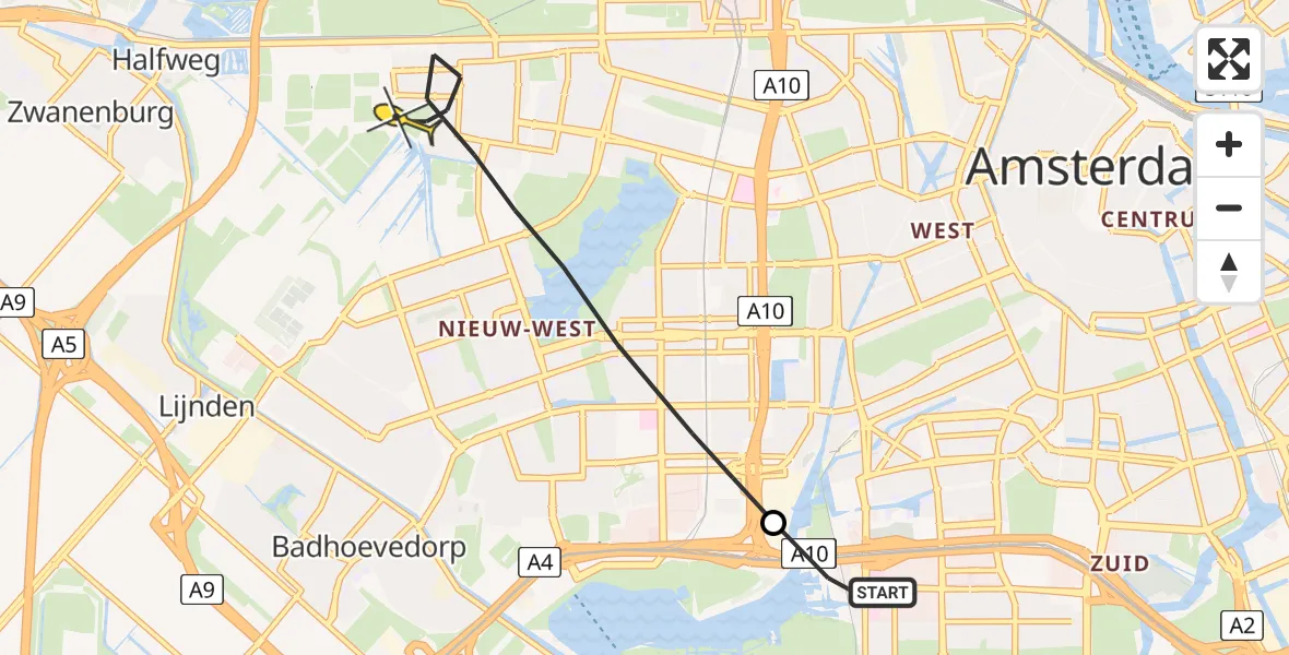 Routekaart van de vlucht: Lifeliner 1 naar Amsterdam