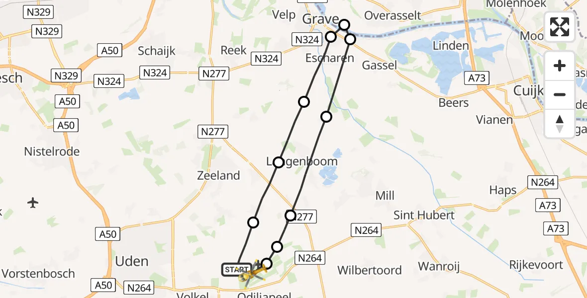 Vluchtroute Traumahelikopter Vliegbasis Volkel - Vliegbasis Volkel, 06 januari 2023, 10:42