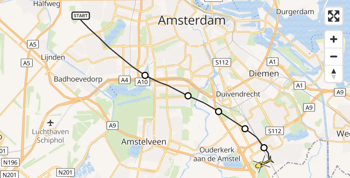 Routekaart van de vlucht: Lifeliner 1 naar Academisch Medisch Centrum (AMC)