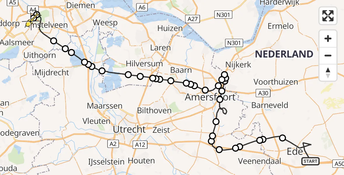 Routekaart van de vlucht: Politiehelikopter naar Schiphol