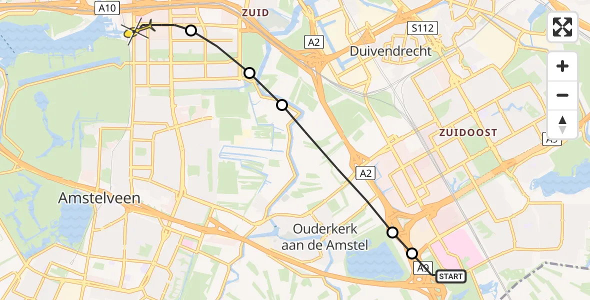 Routekaart van de vlucht: Lifeliner 1 naar VU Medisch Centrum Amsterdam